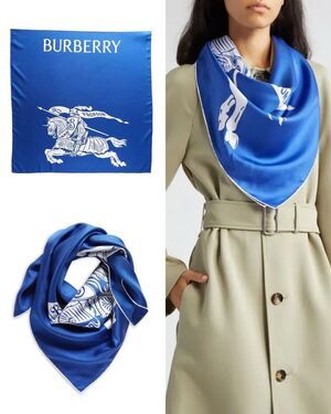 Burberry Luxury Equestrian Knight Heritage Silk Square Scarf Blue/White OS NWT